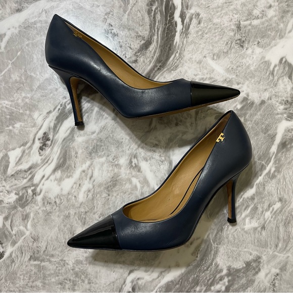 Tory Burch Penelope 85MM Cap Toe Pump Heels Size US 6 Ink Navy Perfect Black - Picture 3 of 15